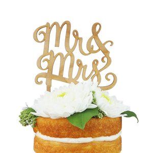 Mr. and Mrs. Cherry Wood Wedding Cake Topper - New with Tags